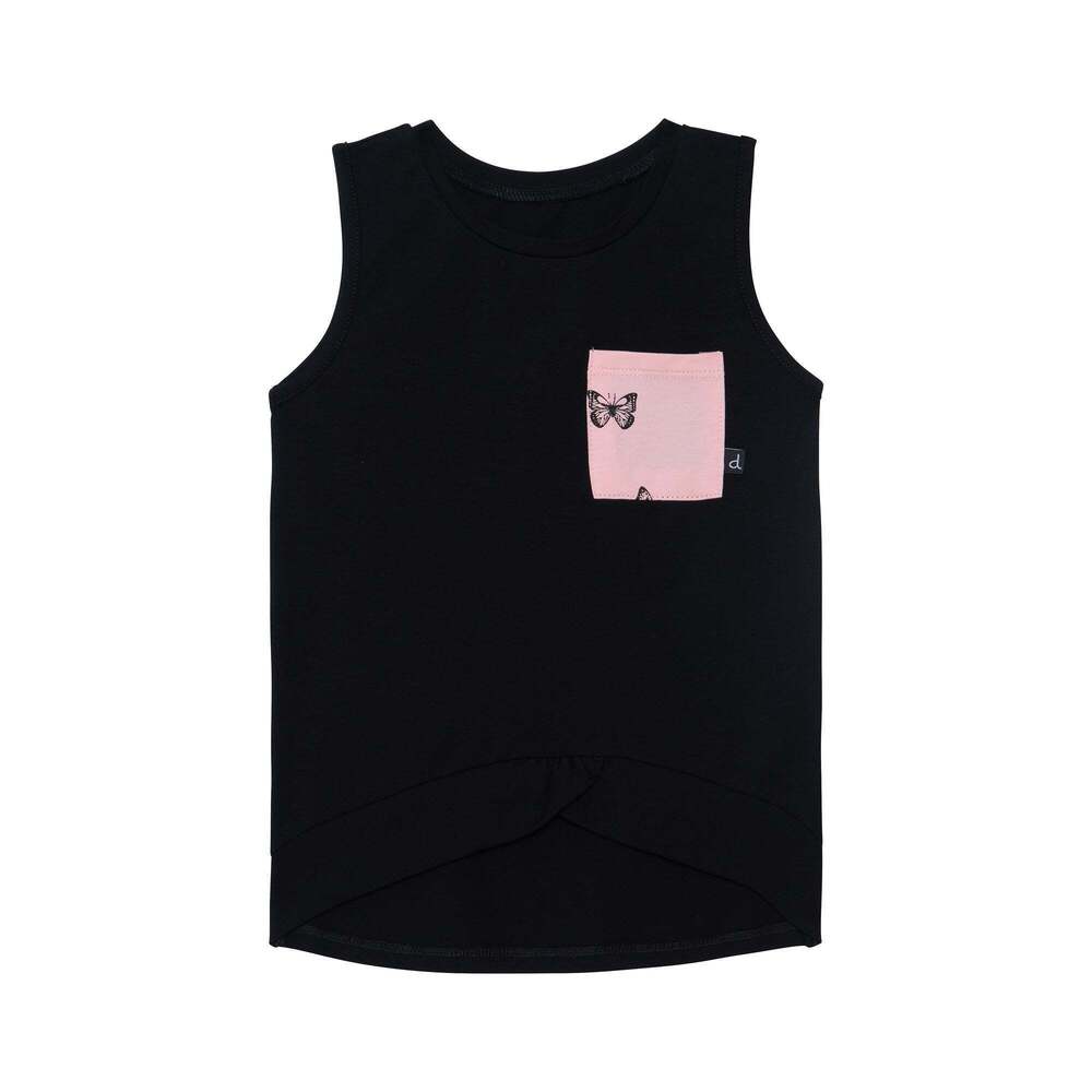 Printed Pocket Tank Top Black - 10